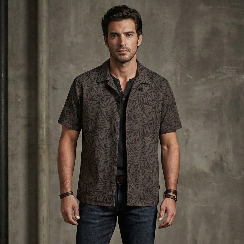John Varvatos Collecion Cotton Hemp Danny Camp Shirt Short Floral Small